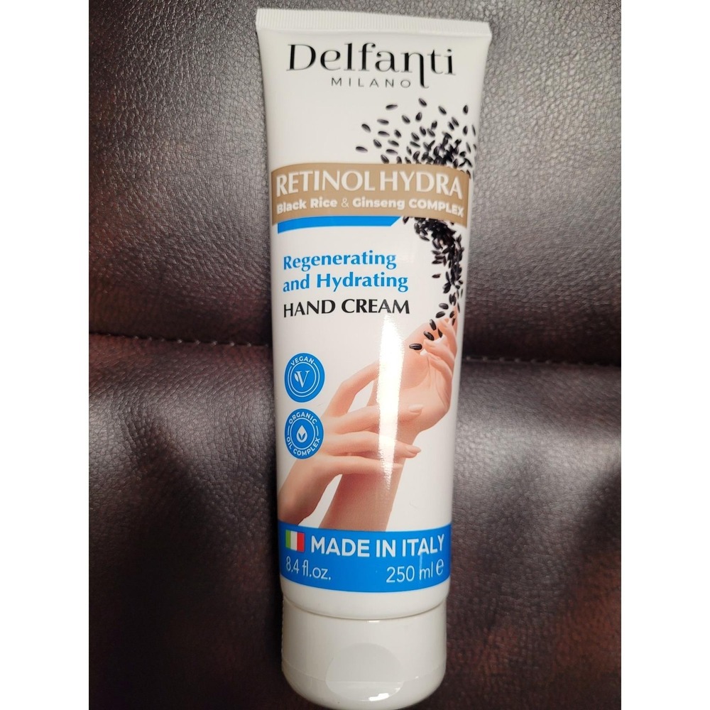 Delfanti Milano Retinol  Regenerate/Hydrate Vegan Hand Cream RiceGinseng 8.4 oz